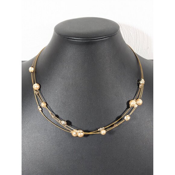 Lia Sophia Golden Faux Pearl Multi Wire Necklace Coastal Chic 19" - Picture 1 of 7